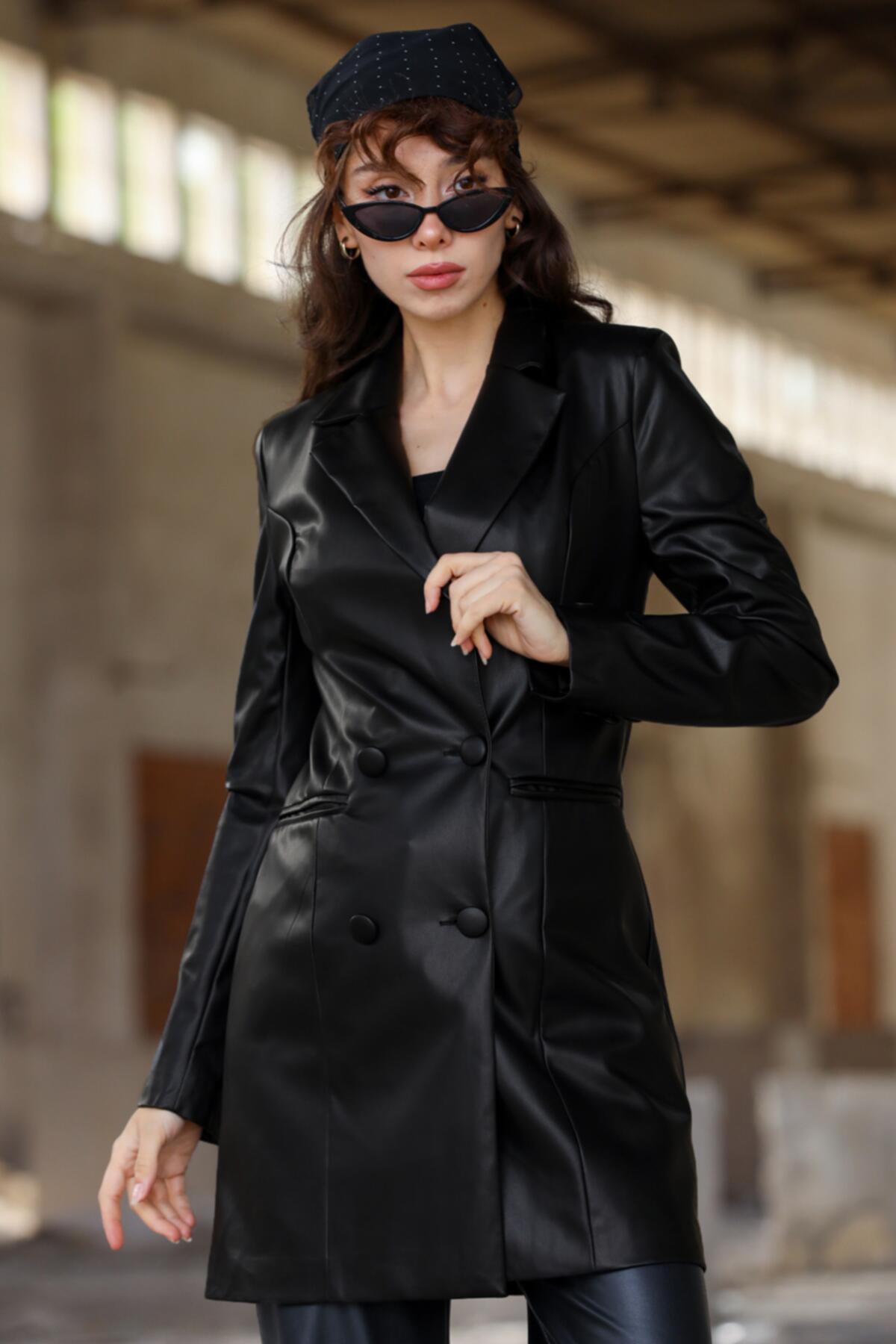 Kadın Deri Ceket Siyah | Patırtı