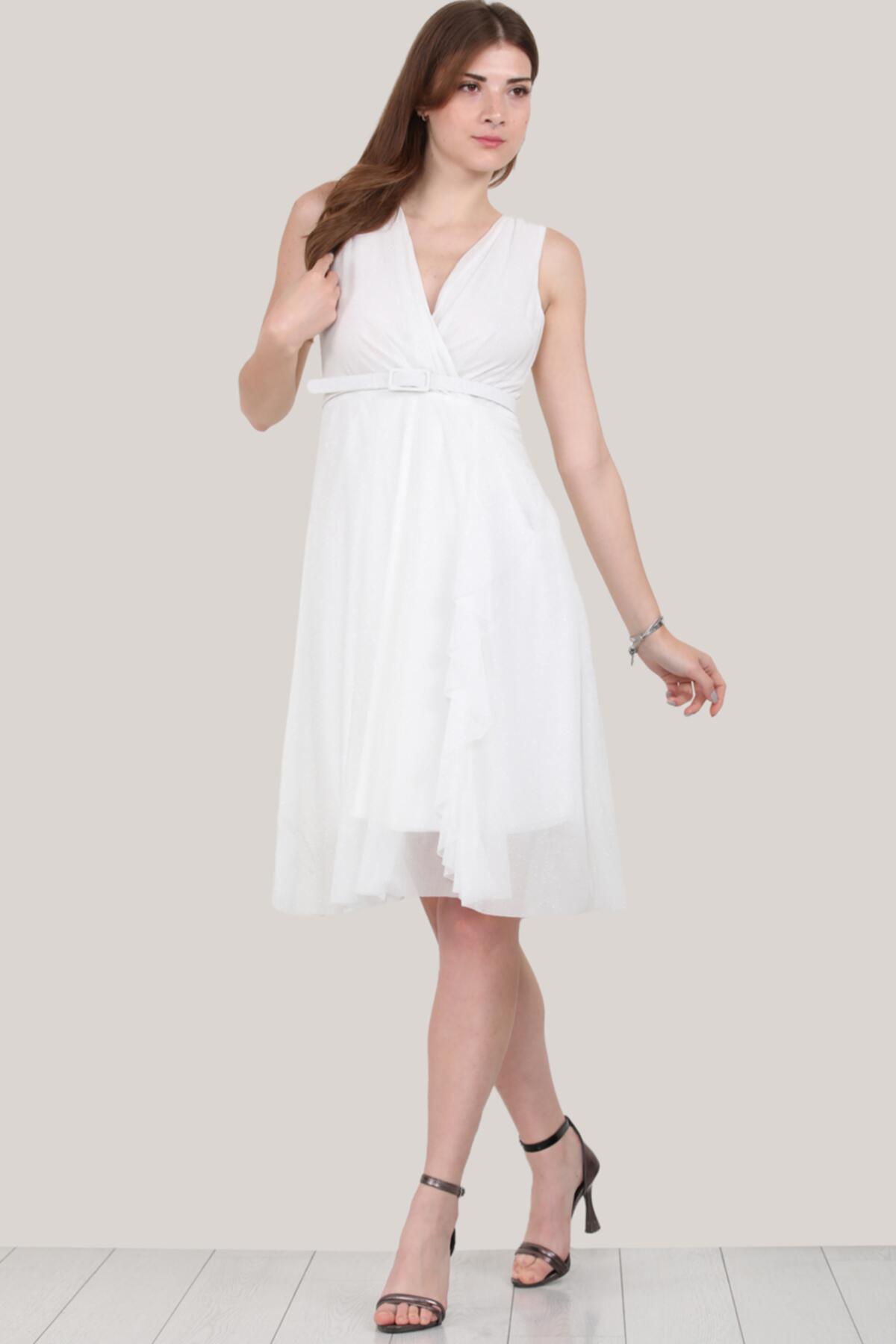 Kadın Kısa Abiye Elbise Beyaz | Patırtı
