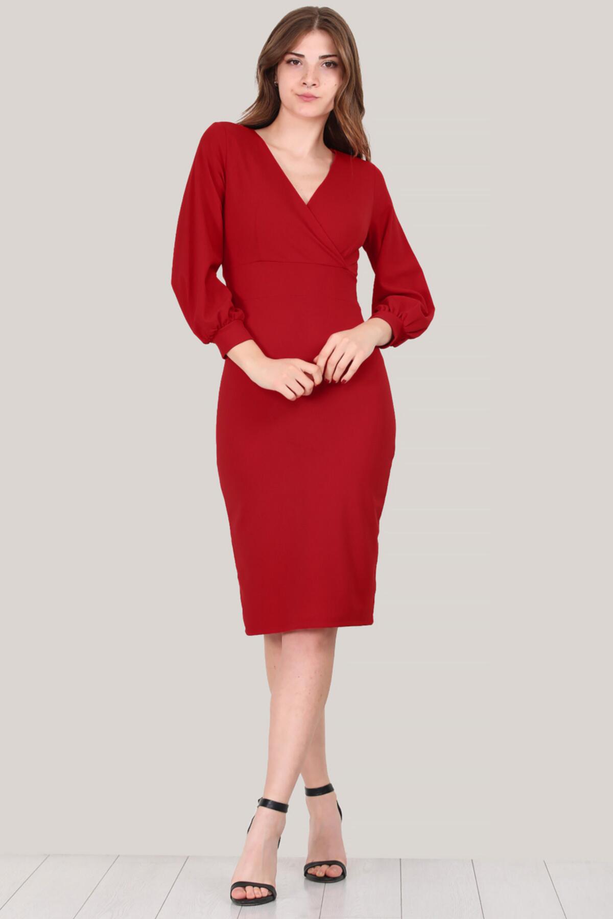 Kadın Uzun Kol Kısa Elbise Kırmızı | Patırtı