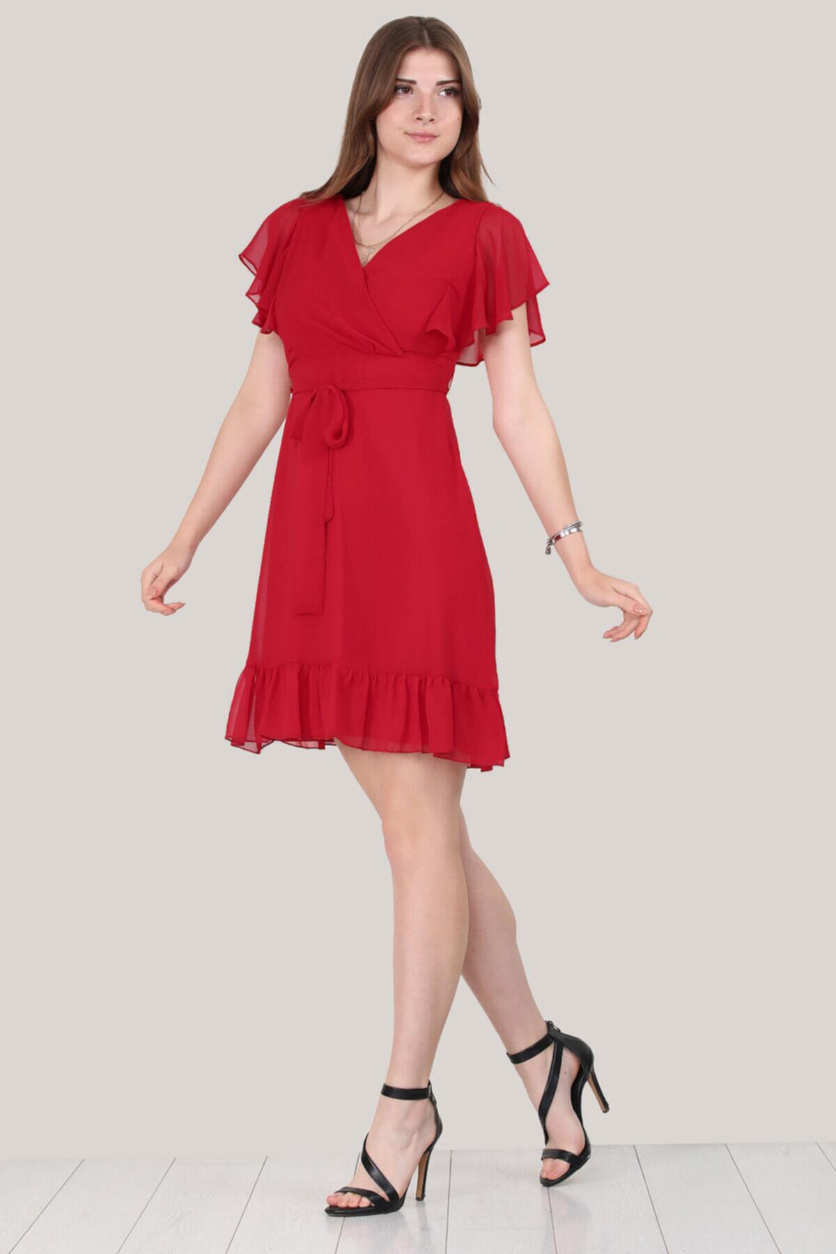 Kadın Kısa Şifon Elbise Kırmızı | Patırtı
