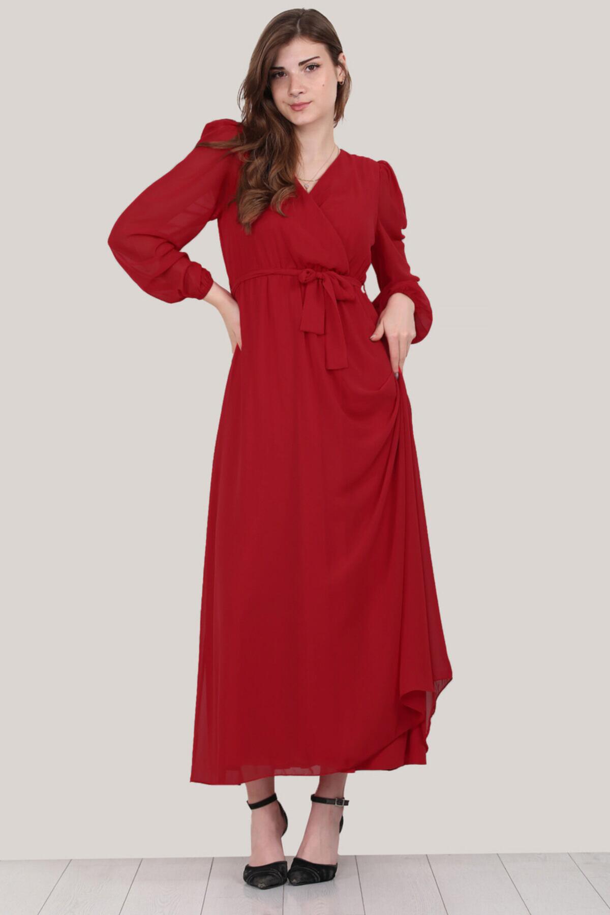 Kadın Şifon Uzun Elbise Kırmızı | Patırtı