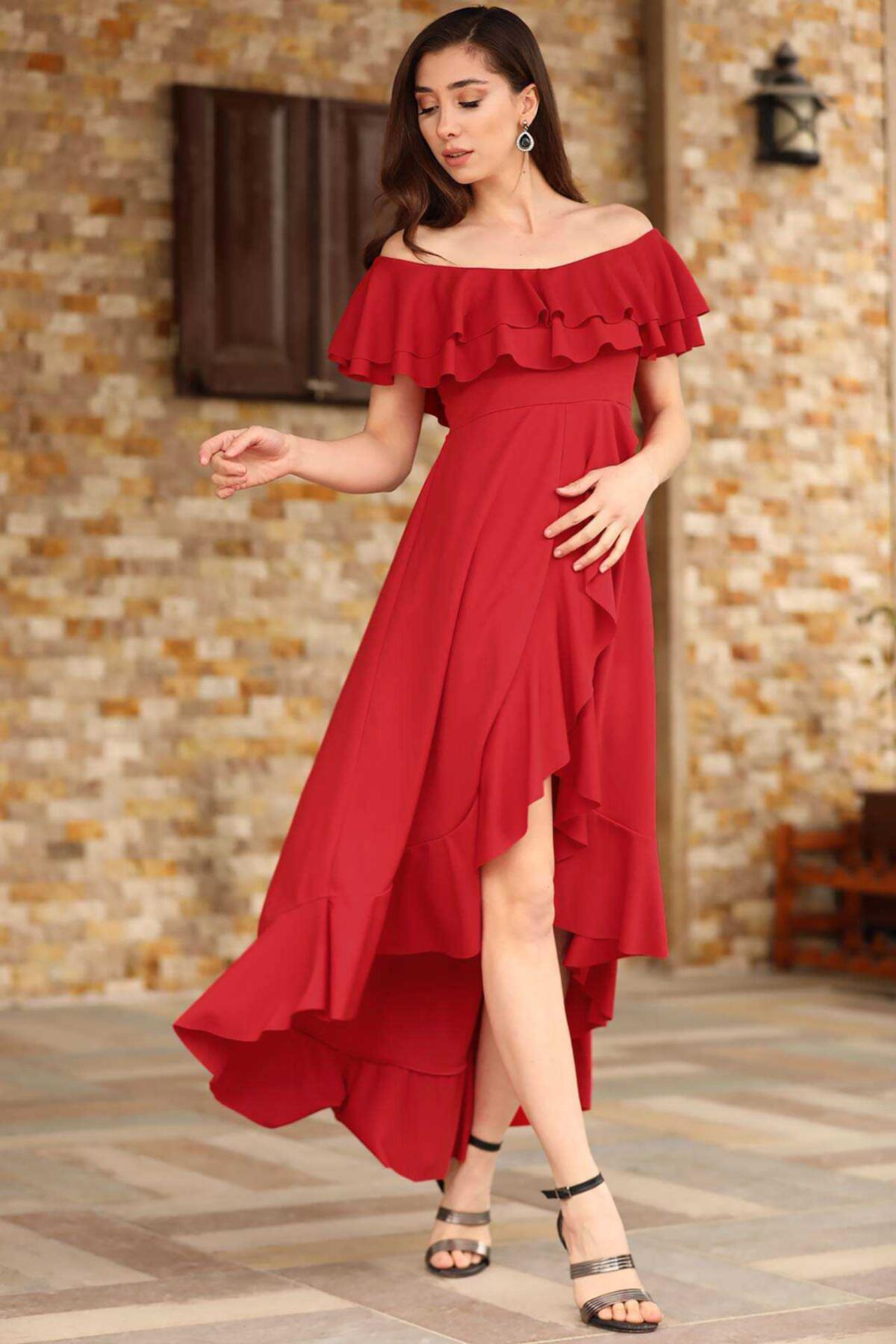Kadın Kısa Abiye Elbise Kırmızı | Patırtı