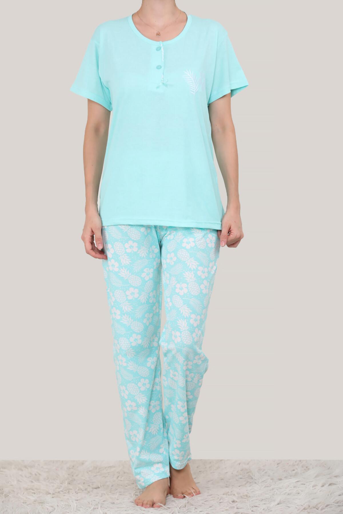 Kadın Kısa Kol Pijama Takımı Su Yeşili | Patırtı