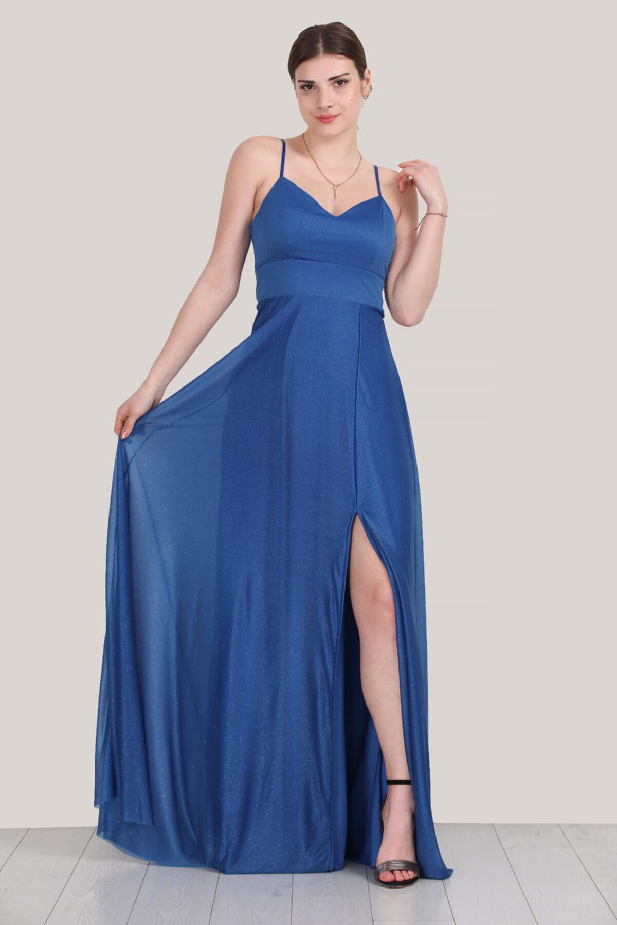 Kadın Uzun Abiye Elbise Sax Mavisi | Patırtı