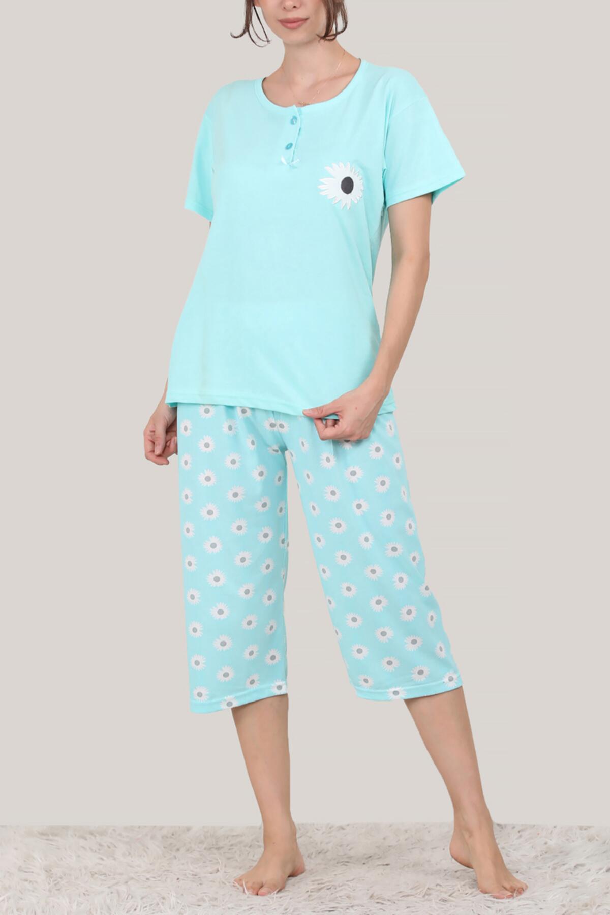 Kadın Kısa Kol Pijama Takımı Su Yeşili | Patırtı