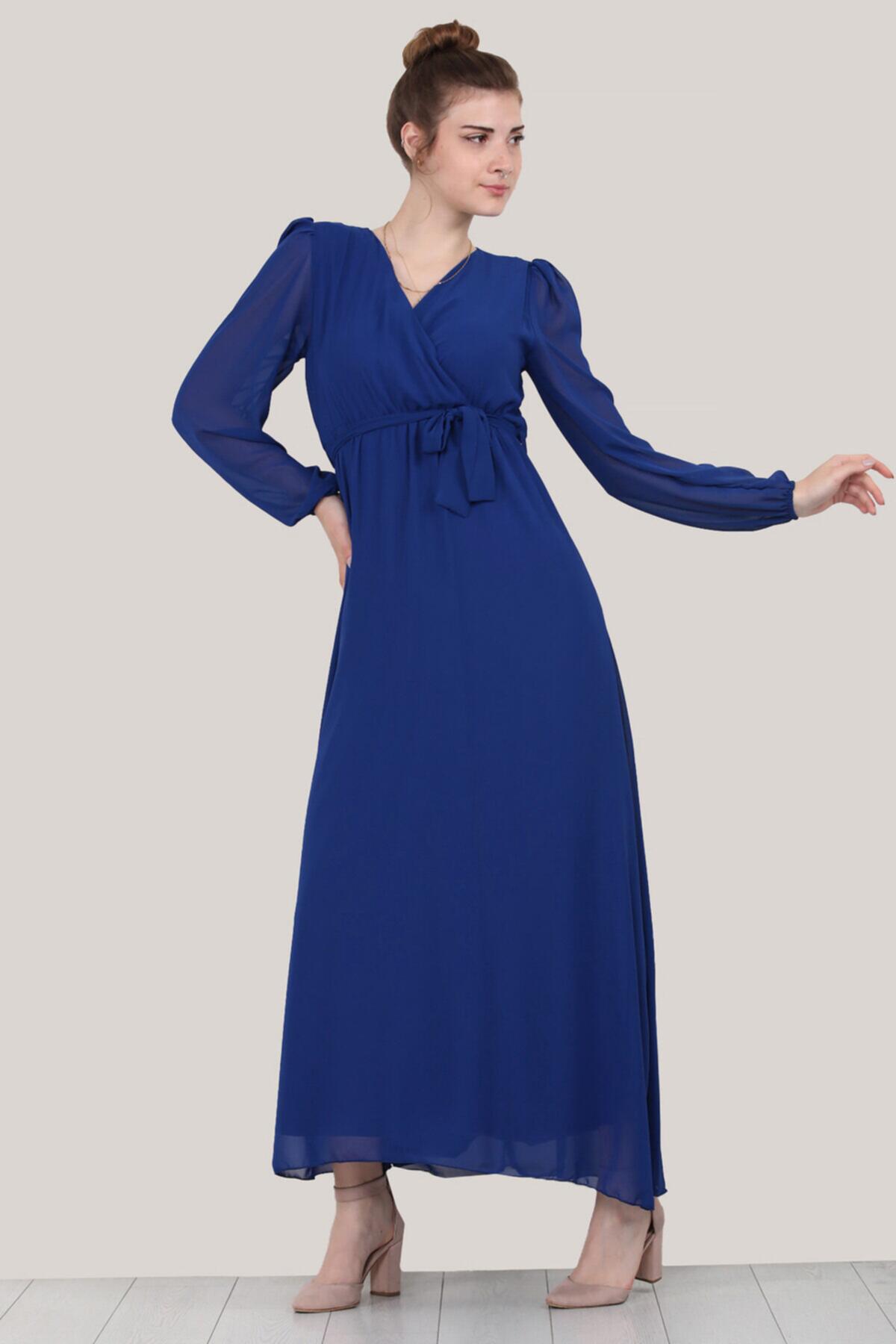 Kadın Şifon Uzun Elbise Sax Mavisi | Patırtı