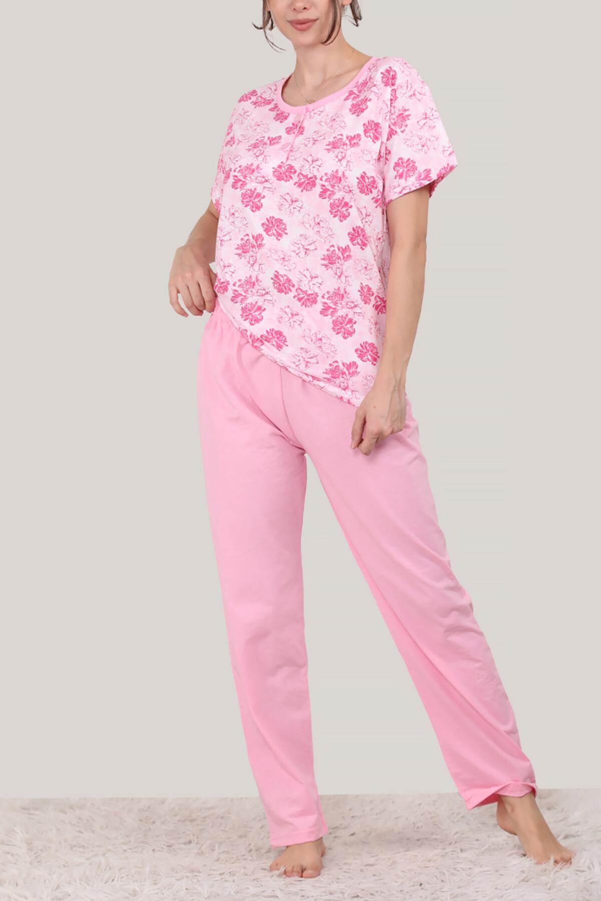 Kadın Kısa Kol Pijama Takımı Pembe | Patırtı
